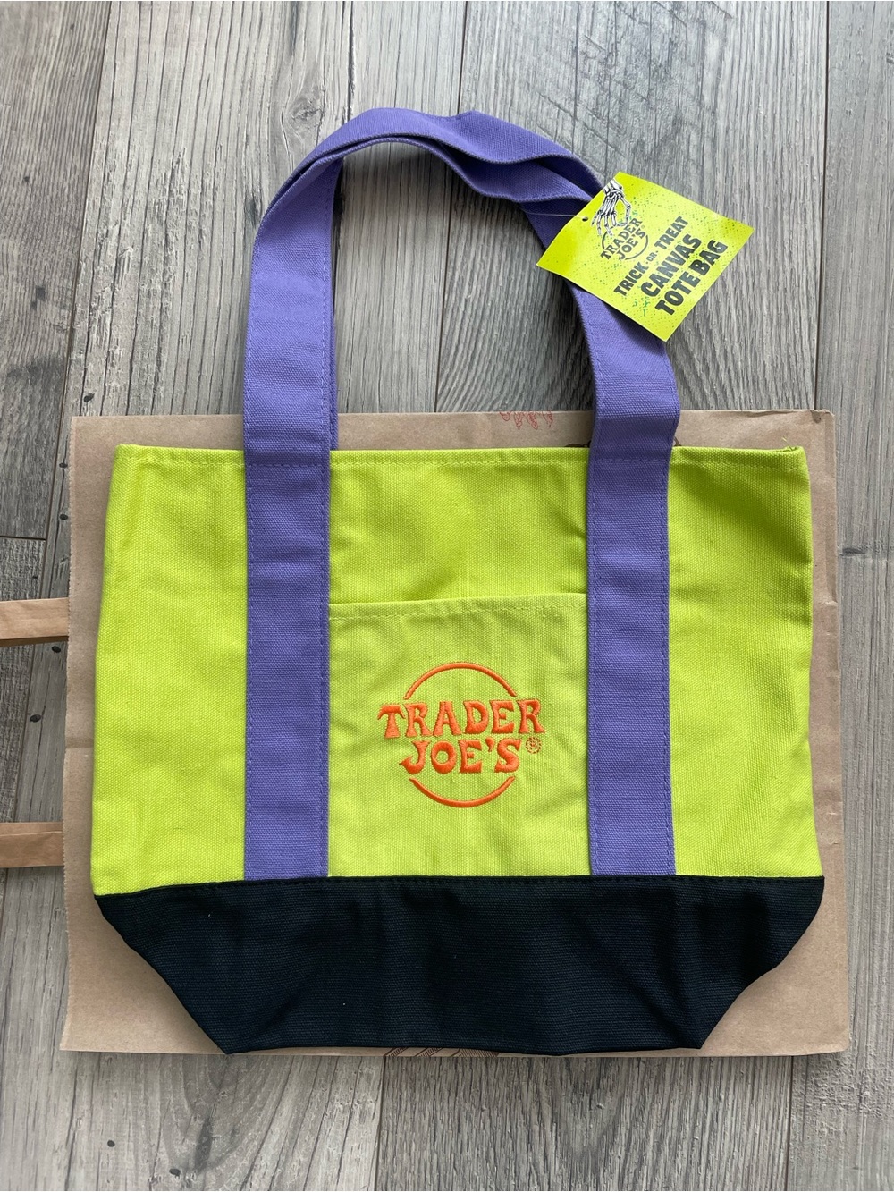 Trader Joe's Halloween Mini Canvas Tote Bag NEW LIMITED ADDITION Lime Green